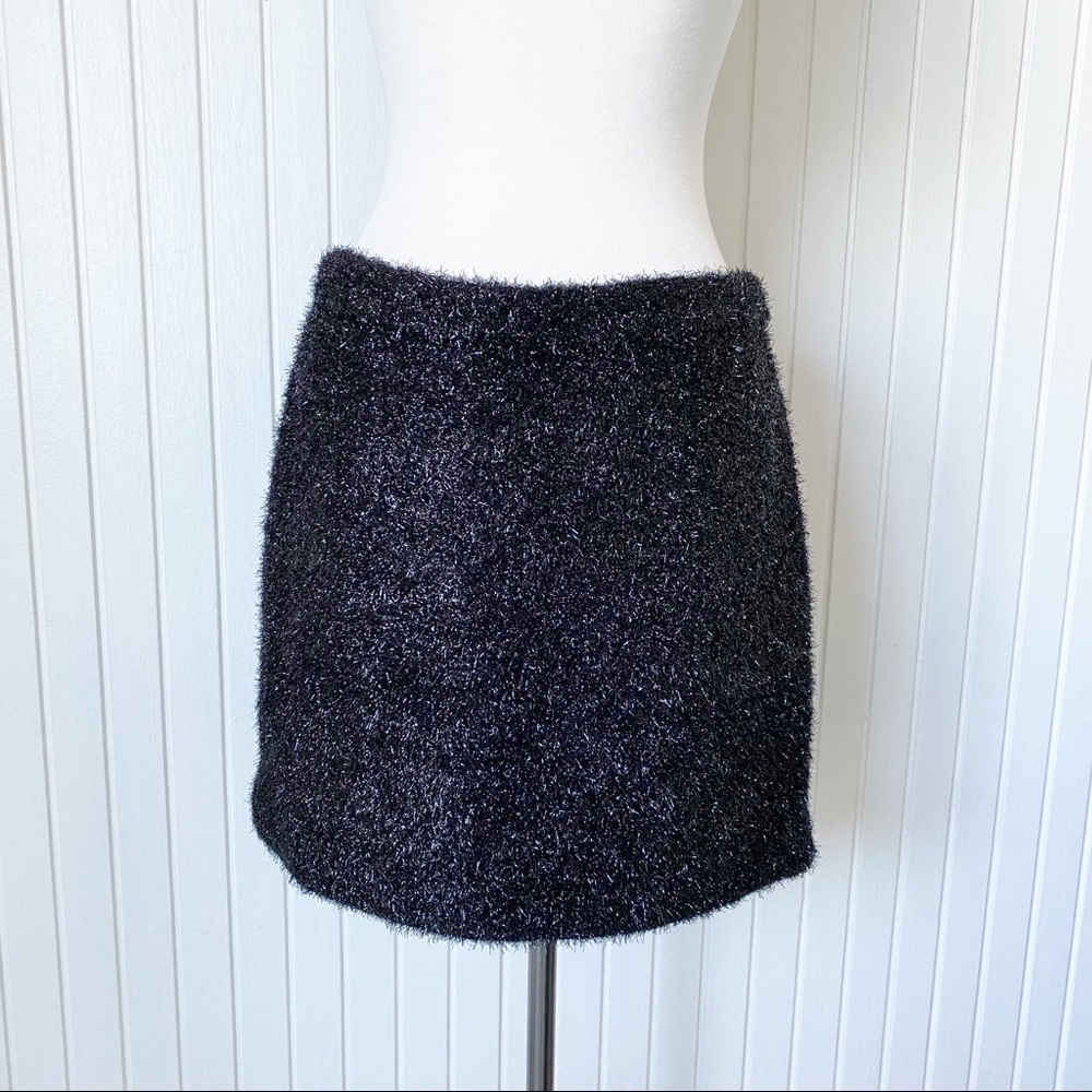 NWT Kate Spade Black Fuzzy Shimmer Robbie Mini Skirt Size 10